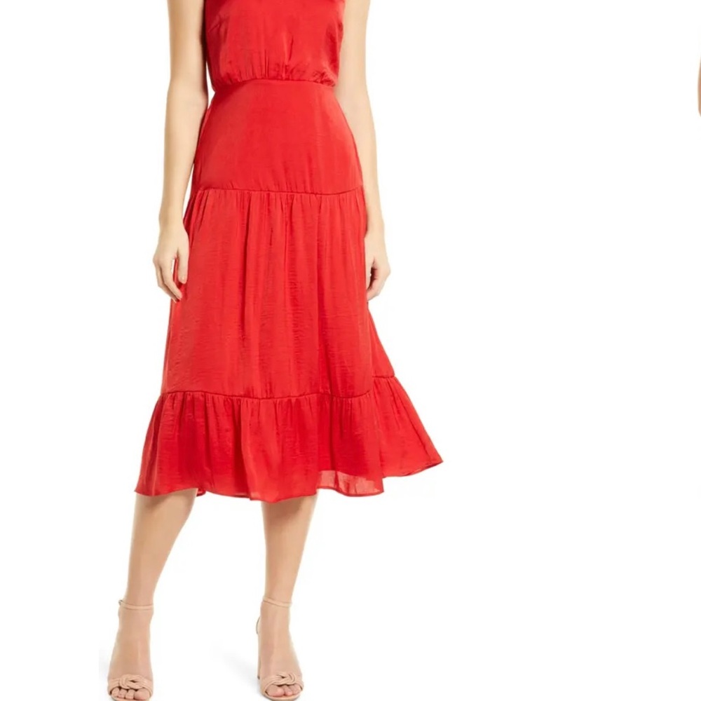 Sam Edelman NWT High Necked Tiered Hem Sleeveless Midi Dress, RED, size 8